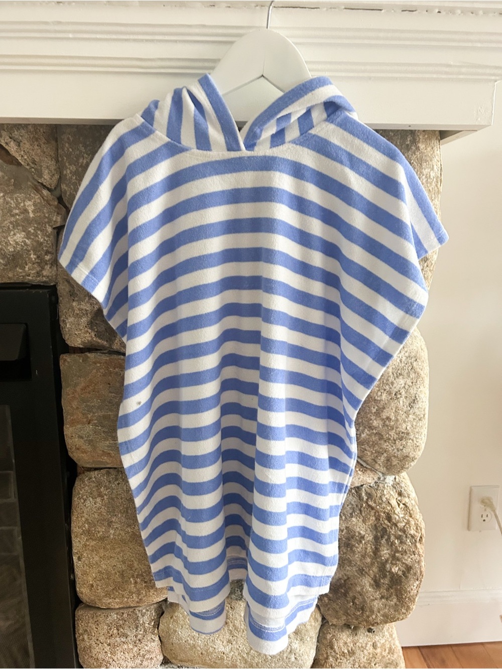 Kids Striped Hooded Towel Beach Cover-Up  Blue and White (Size 6-6x)